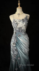 Elegant Chiffon Mermaid Gown  For Formal Prom&Party Spaghetti Strap Sequined Applique Evening Gown