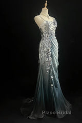 Elegant Chiffon Mermaid Gown  For Formal Prom&Party Spaghetti Strap Sequined Applique Evening Gown