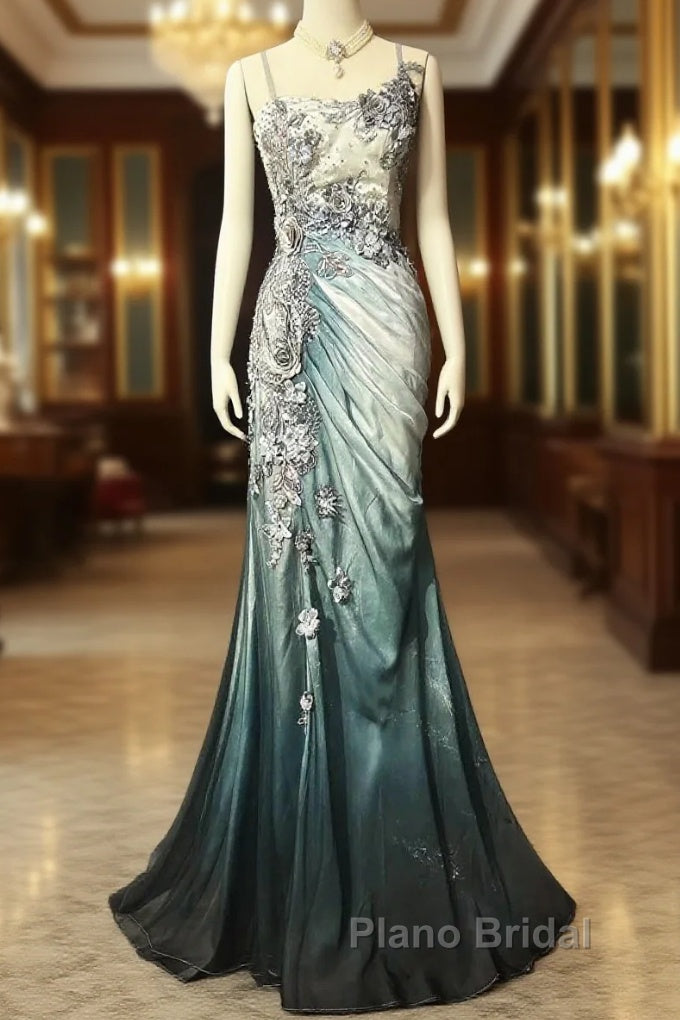 Elegant Chiffon Mermaid Gown  For Formal Prom&Party Spaghetti Strap Sequined Applique Evening Gown Main image