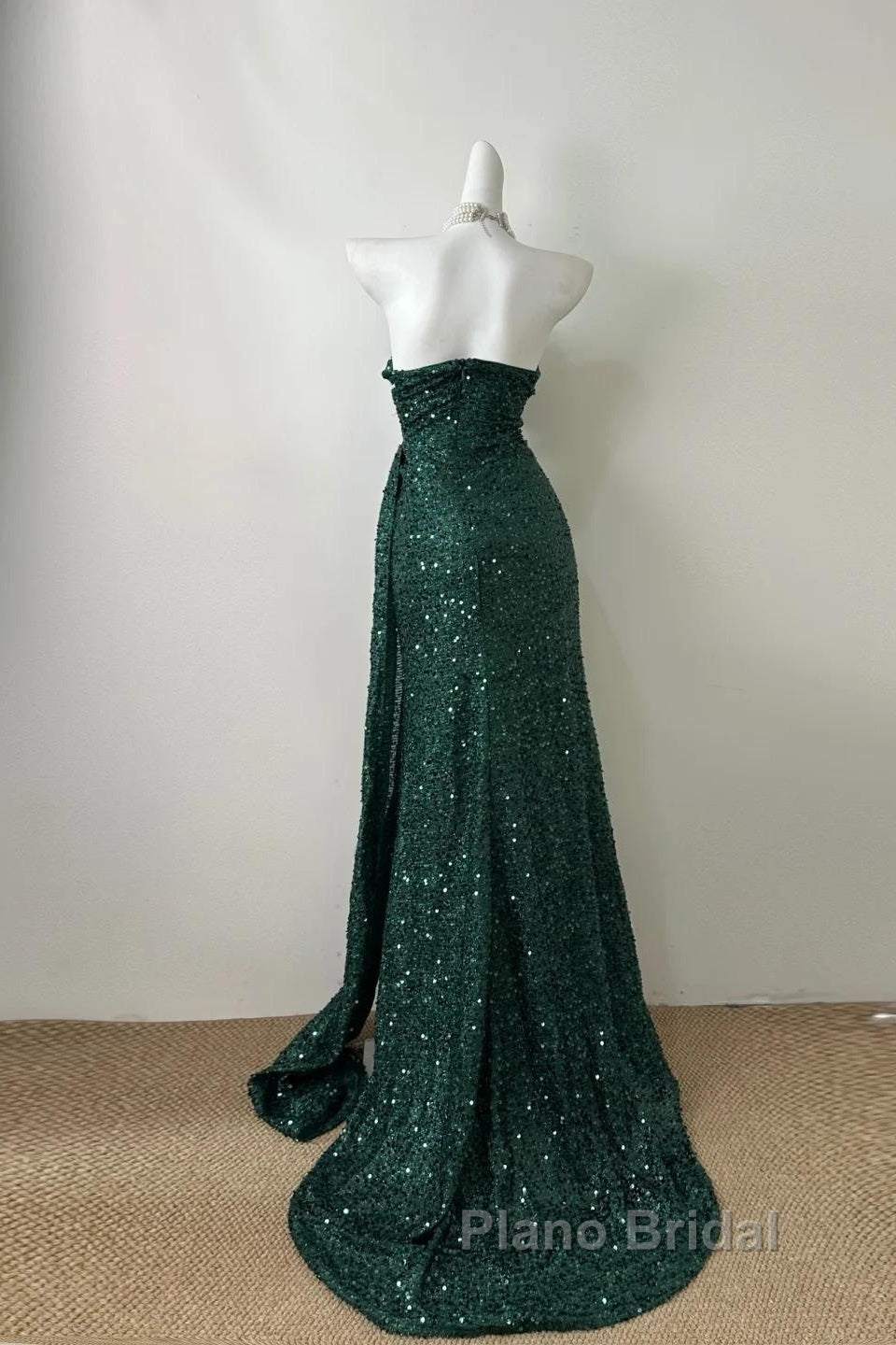 Elegant Dark Green Sweetheart Neck Mermaid Long Formal Prom Dresses Sequin Strapless Formal Evening Dresses Secondary image