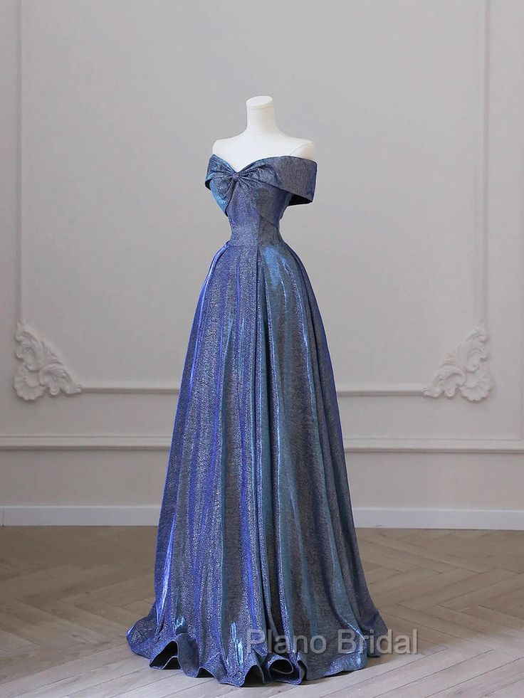 Elegant Deep Blue Bow-neck Pleated Formal Prom Dresses Secondary image