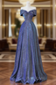 Elegant Deep Blue Bow-neck Pleated Formal Prom Dresses