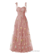 Elegant Embroidery Dusty Rose Prom Dresses Sweetheart Spaghetti Straps A Line Party Dress Long Simple Formal Dress