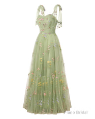 Elegant Embroidery Blue Prom Dresses Sweetheart Spaghetti Straps A Line Party Dress Long Simple Formal Dress