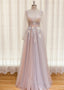 Elegant Flower Lace Pink Party Dres,s Sexy V Neck Evening Dresses Backless Tulle Formal Prom Dresses