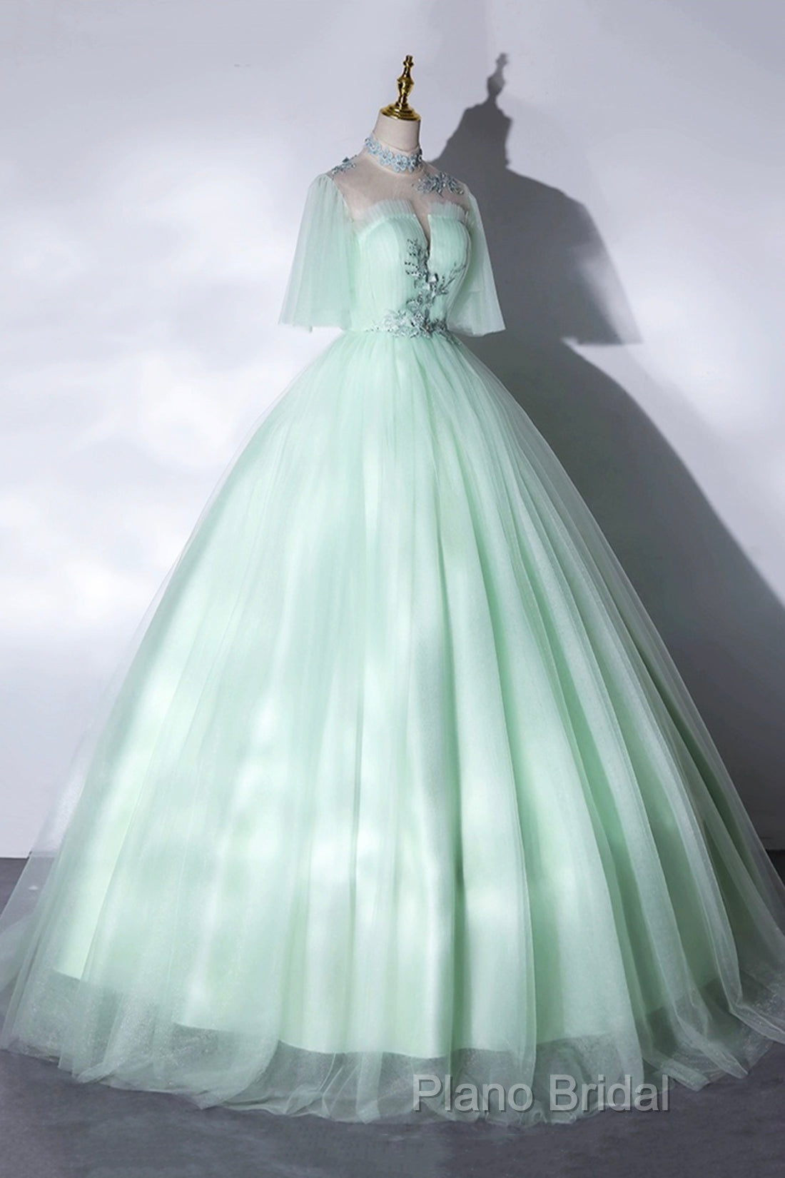 Elegant Green A-Line Princess Formal Prom Dresses, A-Line Lace Formal Party Dresses