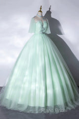 Elegant Green A-Line Princess Formal Prom Dresses, A-Line Lace Formal Party Dresses