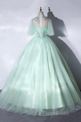 Elegant Green A-Line Princess Formal Prom Dresses, A-Line Lace Formal Party Dresses
