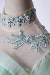 Elegant Green A-Line Princess Formal Prom Dresses, A-Line Lace Formal Party Dresses