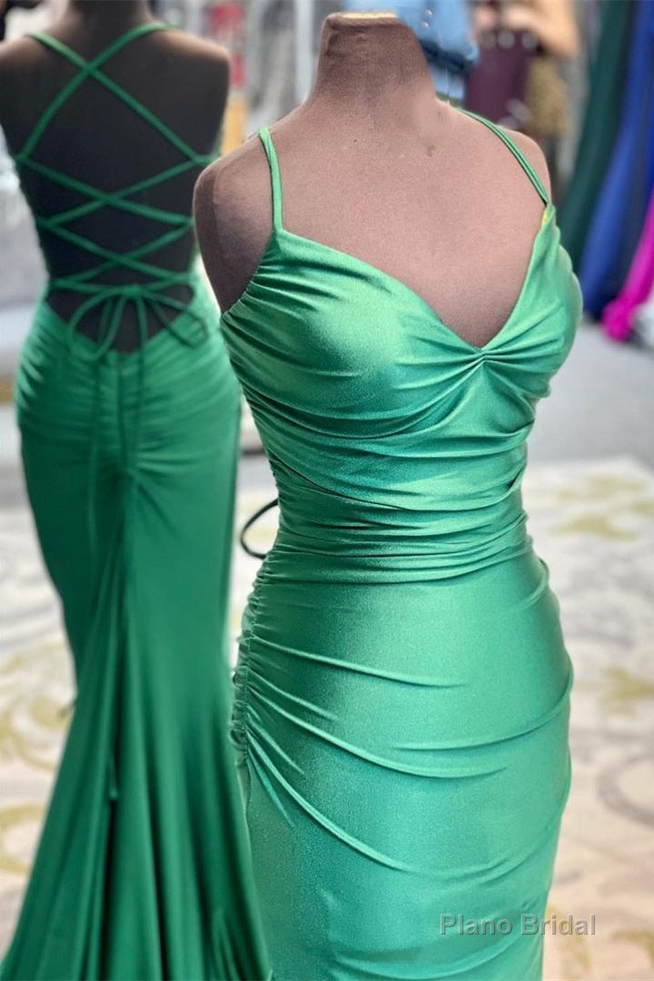 Elegant Green Mermaid Spaghetti Straps Long Prom Dresses Main image