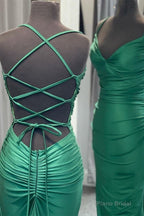Elegant Green Mermaid Spaghetti Straps Long Prom Dresses
