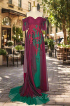 Elegant Green Off The Shoulder Tulle Formal Prom Dresses Vintage Formal Prom Gowns