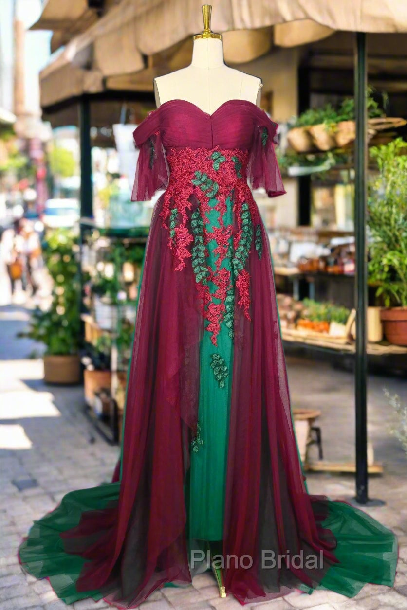 Elegant Green Off The Shoulder Tulle Formal Prom Dresses Vintage Formal Prom Gowns