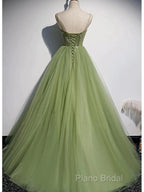 Elegant Green Tulle Spaghetti Straps A-Line Long Formal Prom Dresses Formal Dresses,