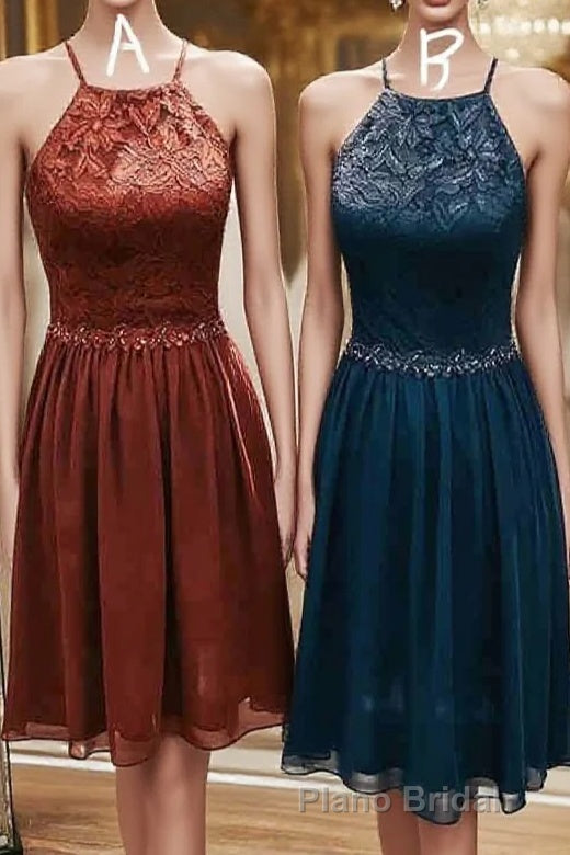 Elegant Halter Lace Teal Cocktail Dresses,Fancy Short Dresses Formal Prom Main image