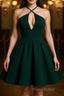 Elegant Halter Neck Dark Green Short Formal Prom Dress, Dark Green Formal Graduation Homecoming Dress