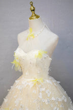 Elegant Halter Neckline Tulle Floor Length Formal Prom Dresses, Yellow A-Line Evening Formal Dresses