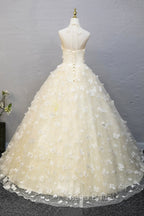 Elegant Halter Neckline Tulle Floor Length Formal Prom Dresses, Yellow A-Line Evening Formal Dresses