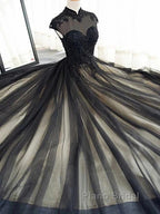 Elegant High Neck Formal Prom Dresses Black Formal Dresses A Line Floor Length Evening Dresses