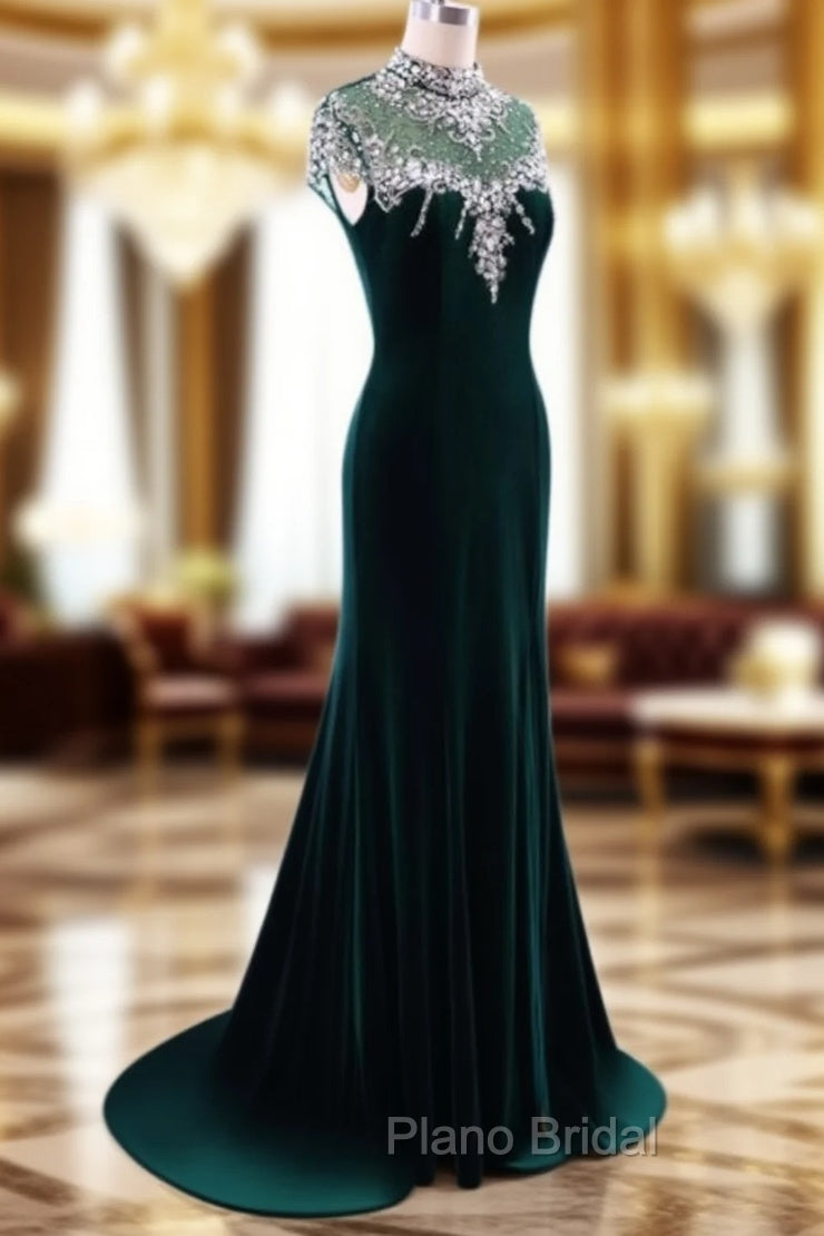 Elegant High Neck Formal Prom Dresses Green Mermaid Evening Dresses Main image