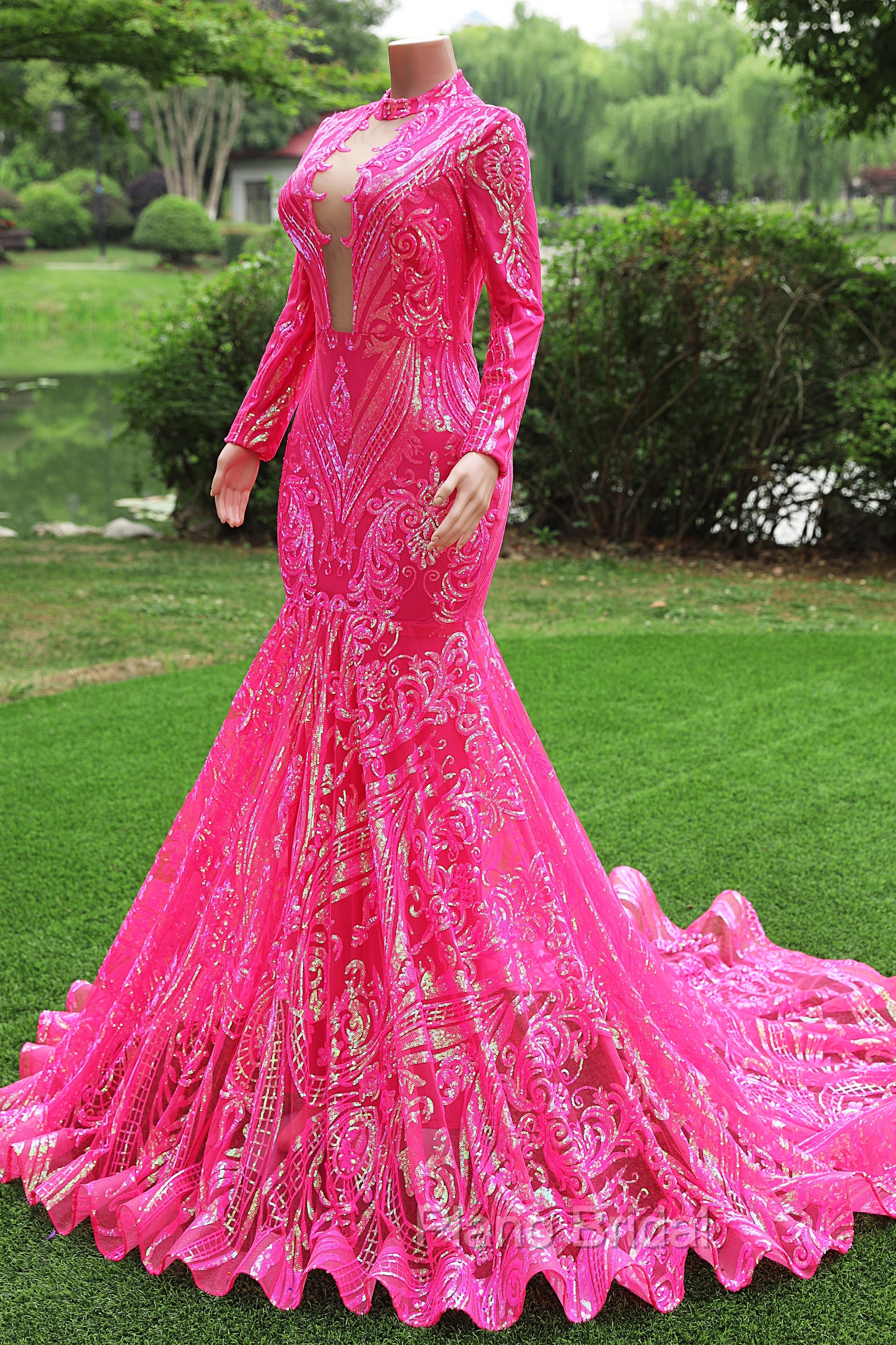 Elegant Hot Pink Mermaid Formal Prom Dresses Sequin Evening Party Dresses Pageant Dresses for Women