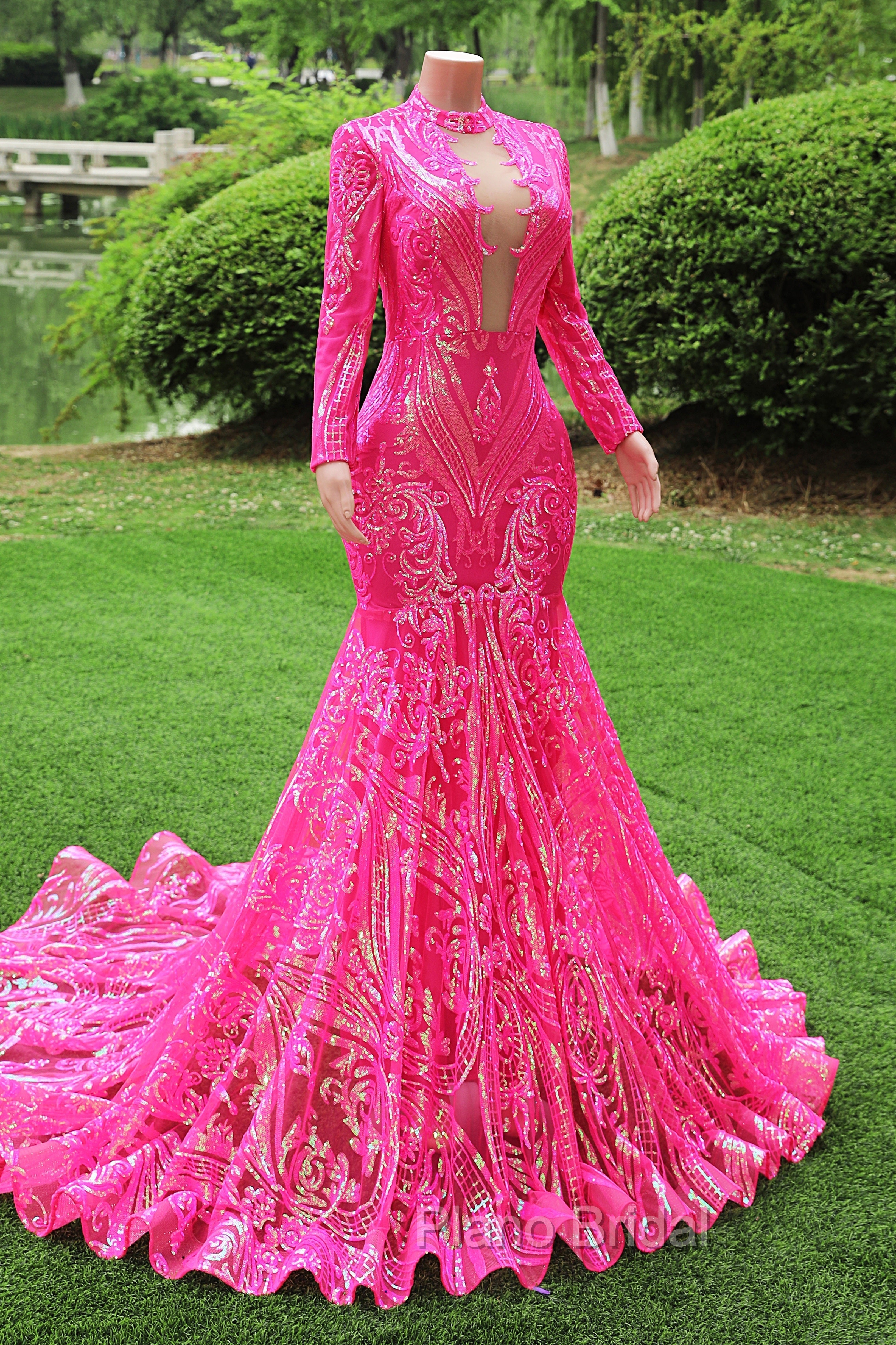 Elegant Hot Pink Mermaid Formal Prom Dresses Sequin Evening Party Dresses Pageant Dresses for Women