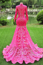 Elegant Hot Pink Mermaid Formal Prom Dresses Sequin Evening Party Dresses Pageant Dresses for Women
