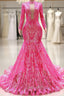 Elegant Hot Pink Mermaid Formal Prom Dresses Sequin Evening Party Dresses Pageant Dresses for Women
