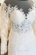 Elegant Illusion Neck Lace Wedding Dresses With Long Sleeves