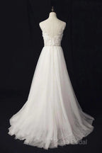 Elegant Ivory Tulle V-Neck A Line Floor Length Wedding Dresses