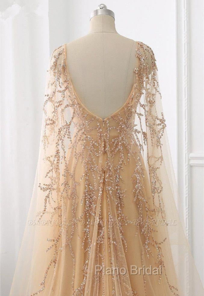 Elegant Jewel Long Sleevess Ruffle Formal Prom Dresses with Beadings On Sale