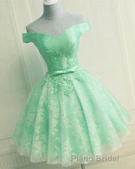 Elegant Lace Appliques Satin Off The Shoulder Homecoming Dresses Short