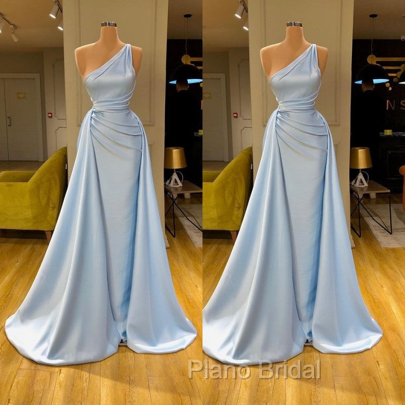 Elegant Light Blue One-shoulder Overskirt Soft-pleated Formal Prom Dresses Secondary image