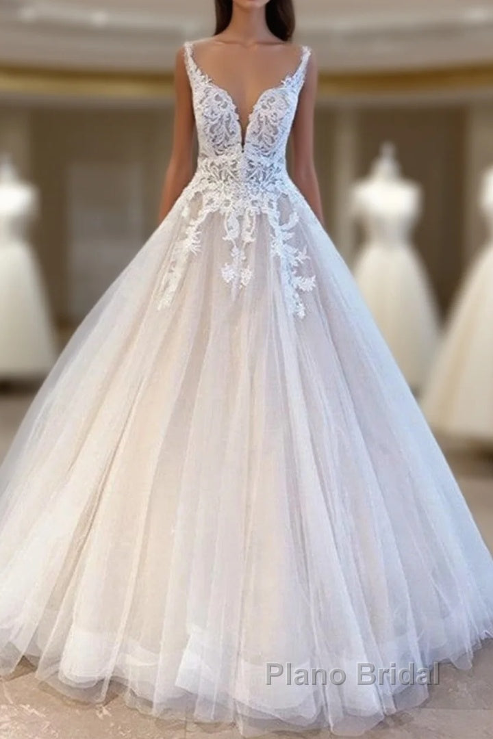 Elegant Long A-Line Appliques Lace Tulle Sweetheart Backless Wedding Dress Main image