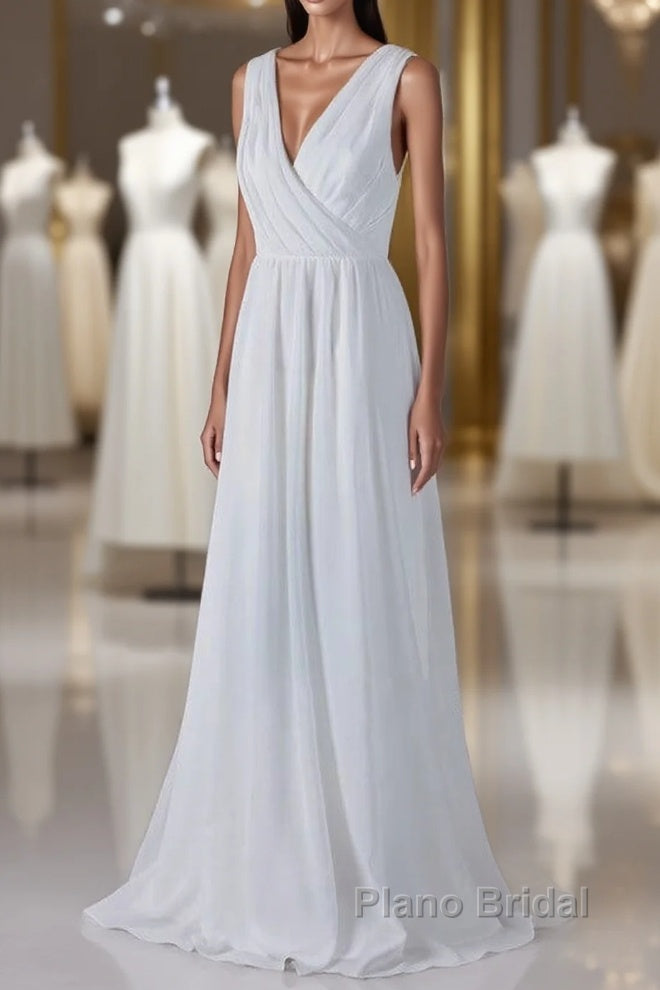 Elegant Long A-line Ruffle Lace Chiffon Wedding Dress Main image