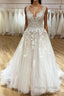 Elegant Long A-Line Sweetheart Appliques Lace Tulle Wedding Dress