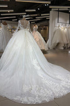 Elegant Long Ball Gown Sweetheart Tulle Wedding Dress with Sleeves