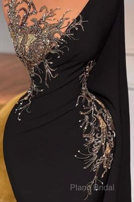 Elegant Long Black Mermaid Beading Lace Formal Prom Dresses Secondary image