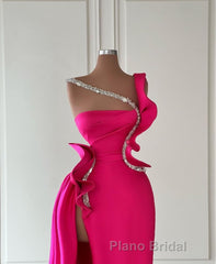 Elegant Long Glitter Sleeveless Front Split Long Formal Prom Dresses With Ruffles Long
