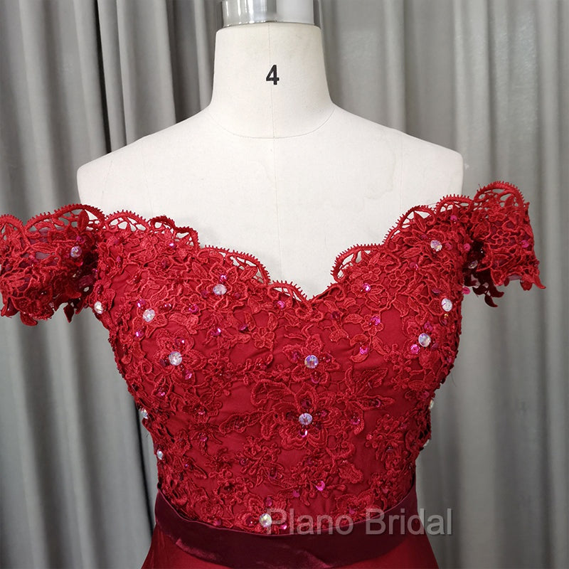 Elegant Long Mermaid Spandex Off Shoulder Party Dresses, Wine Red Bridesmaid Dresses