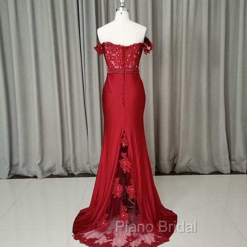 Elegant Long Mermaid Spandex Off Shoulder Party Dresses, Wine Red Bridesmaid Dresses