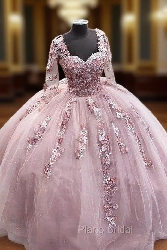 Elegant Long Sleeves Quinceanera Dresses Ball Gown With 3D Flowers Main image