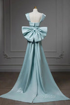 Elegant Mermaid Bow Satin Long Evening Dresses Formal Prom Dresses
