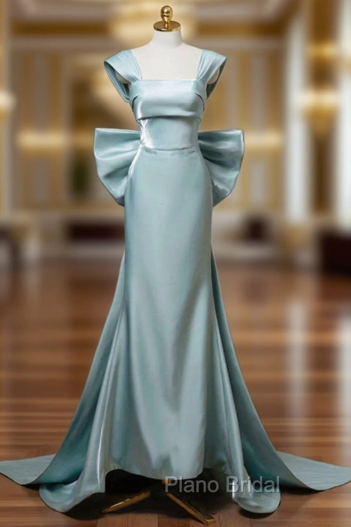 Elegant Mermaid Bow Satin Long Evening Dresses Formal Prom Dresses Main image
