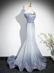 Elegant Mermaid Gray Long Formal Prom Dresses, Gray Party Dresses