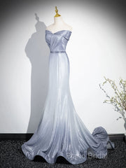 Elegant Mermaid Gray Long Formal Prom Dresses, Gray Party Dresses