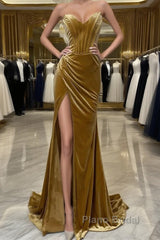 Elegant Mermaid Sweetheart Neck Velvet Long Formal Prom Dresses Strapless Formal Evening Gown