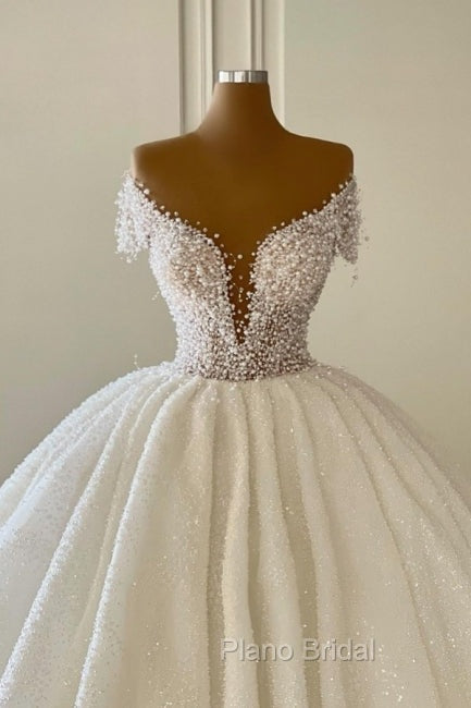 Elegant Modern V-neck Wedding Gowns With Glitter Off-the-shoulder Secondary image