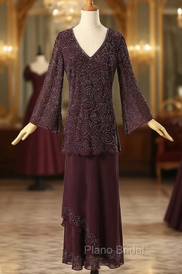 Elegant Mother Of The Bride Dresses Sheath V Neck Long Sleeves