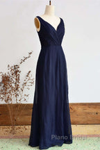 Elegant Navy Blue Chiffon Bridesmaid Dresses With Slit